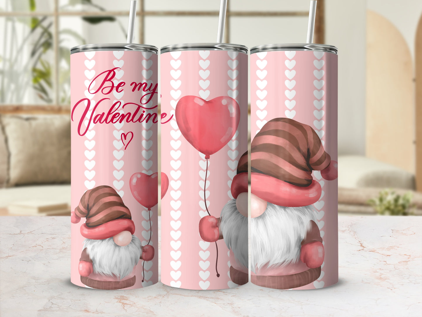 Be My Valentine Gnome Heart Balloon Tumbler