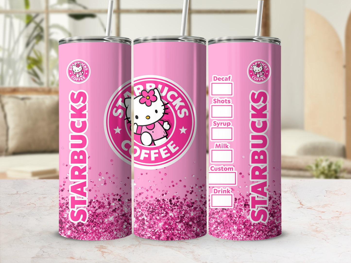 Pink Sparkle Hello Kitty Starbucks Coffee Tumbler Cup