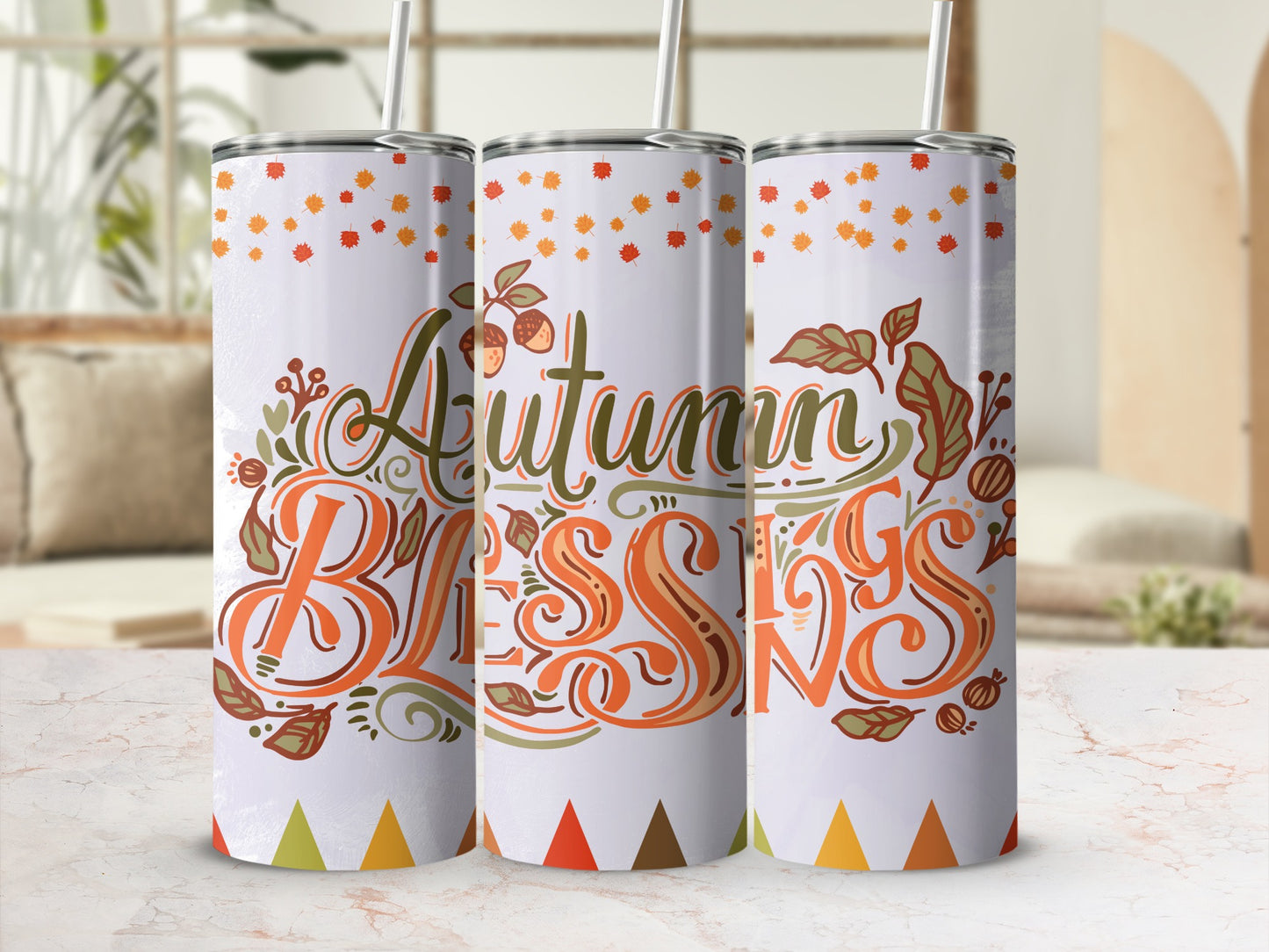 Autumn Blessings Tall Tumbler with Straw Beverage Flask