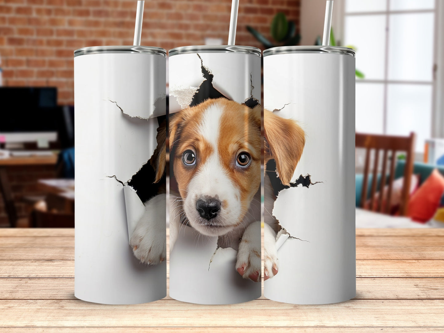 Adorable Puppy Bursting Paper Graphic Tumbler product type