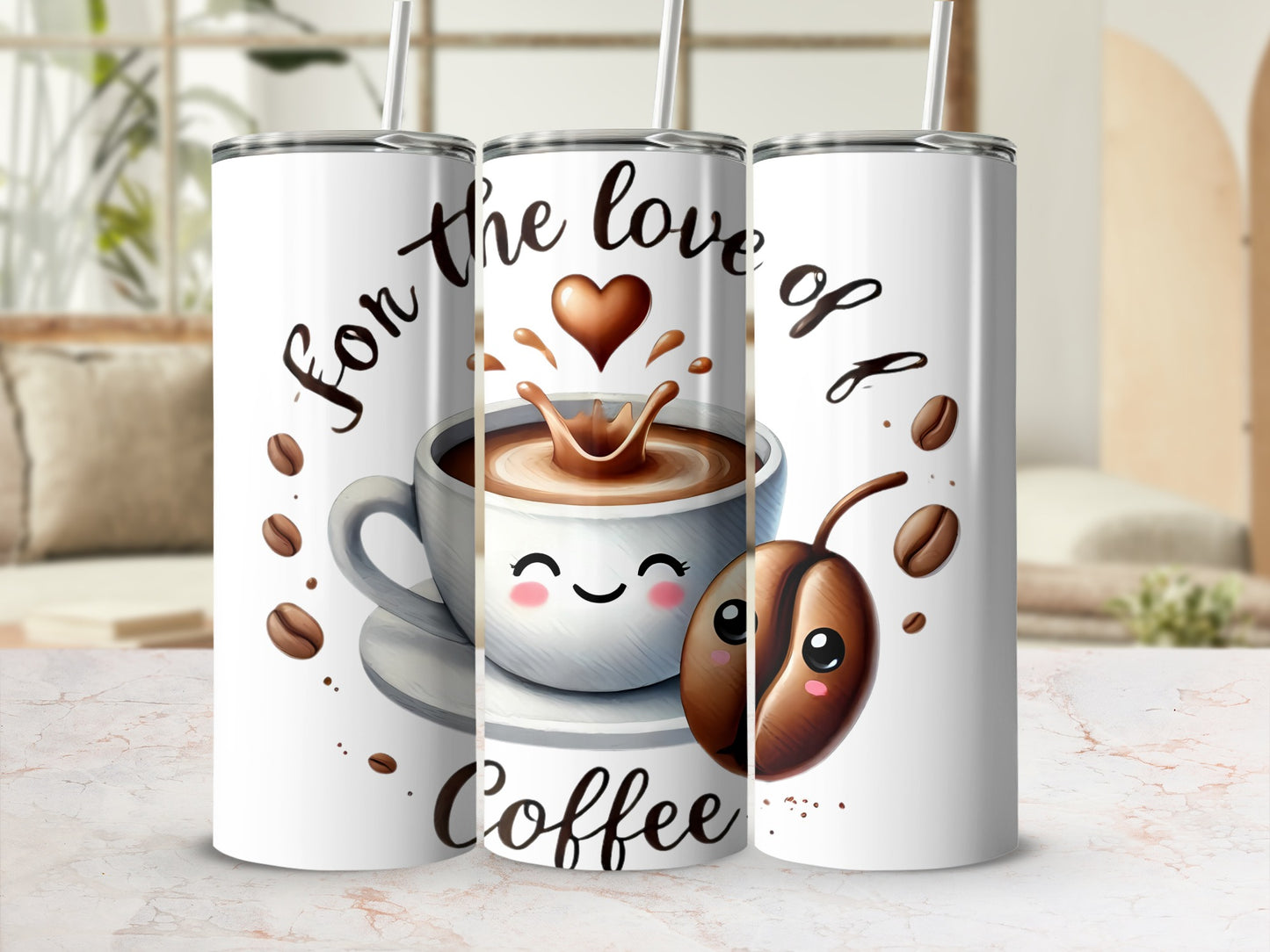 For The Love Of Coffee Cute Smiling Cup Tumbler