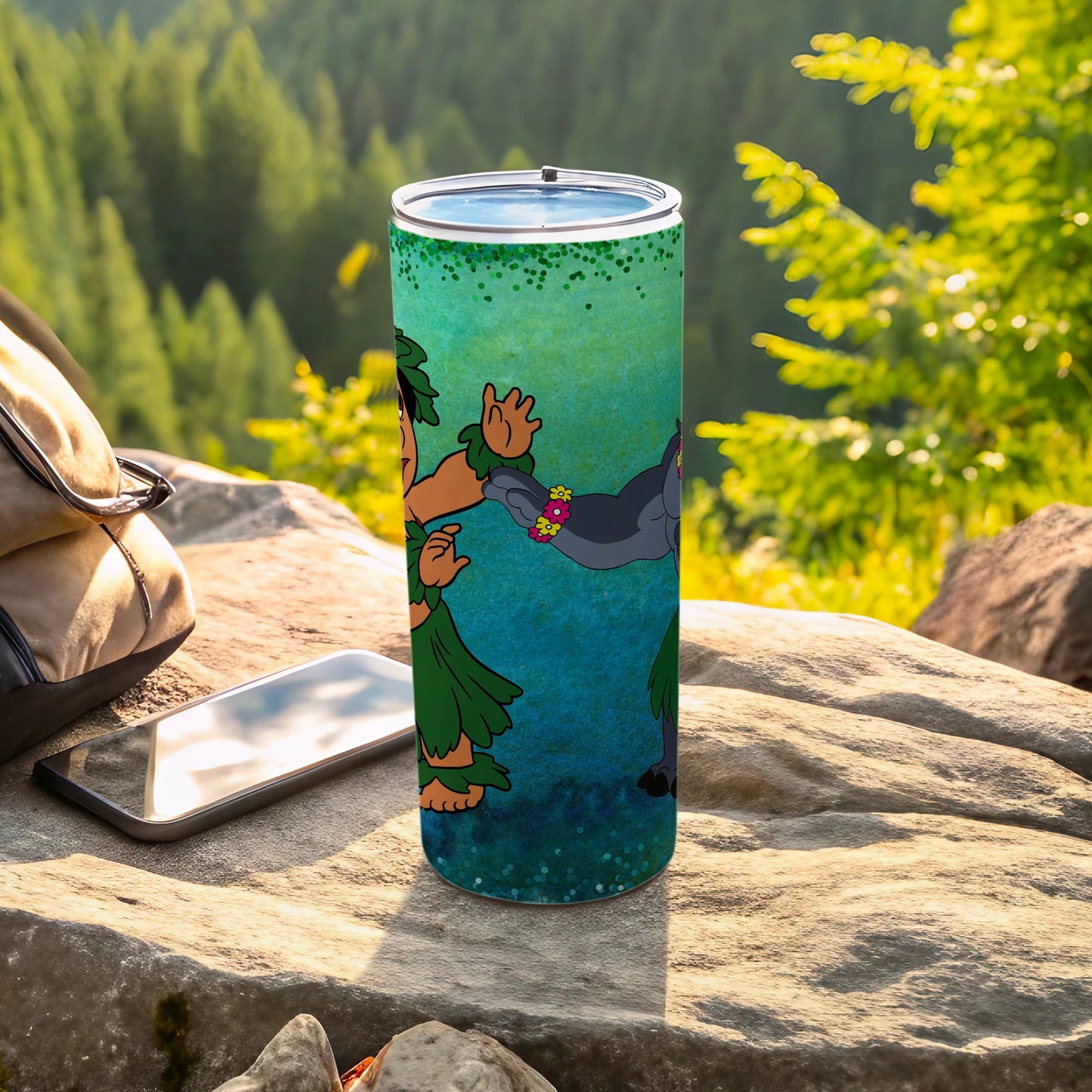 Hula Dancers with Flowers Design Tumbler Cup