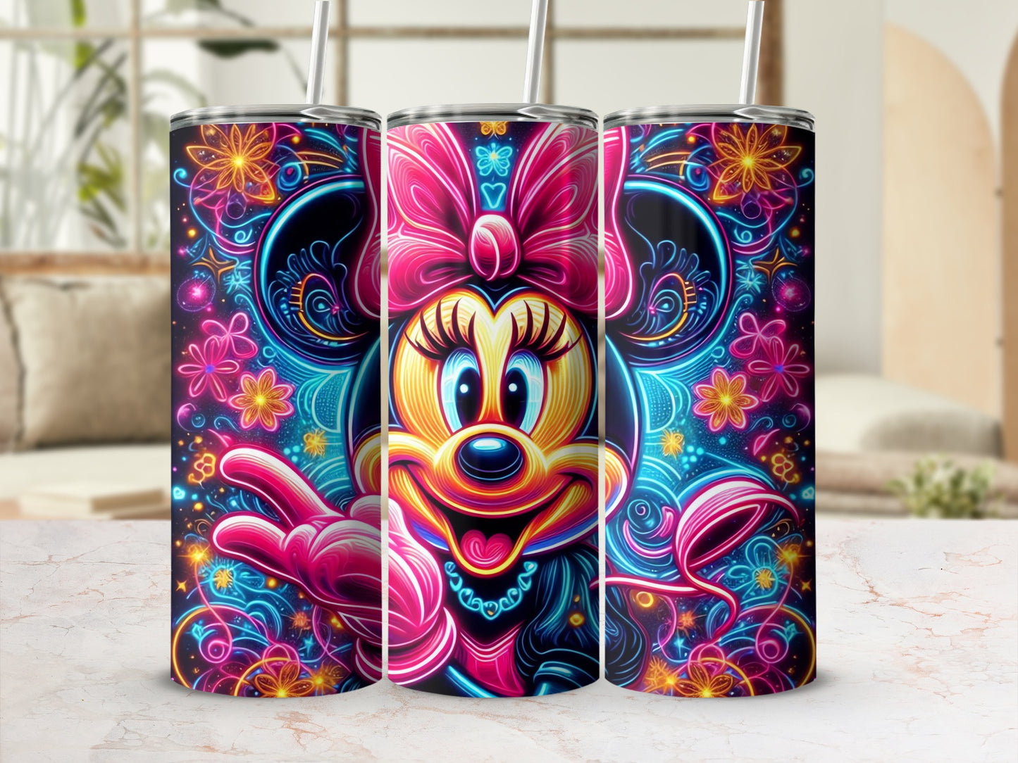Vibrant Minnie Mouse Tumbler Neon Colors Drinkware
