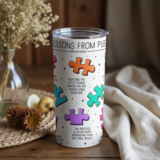 Inspirational Puzzle Pieces Design Tumbler Cup