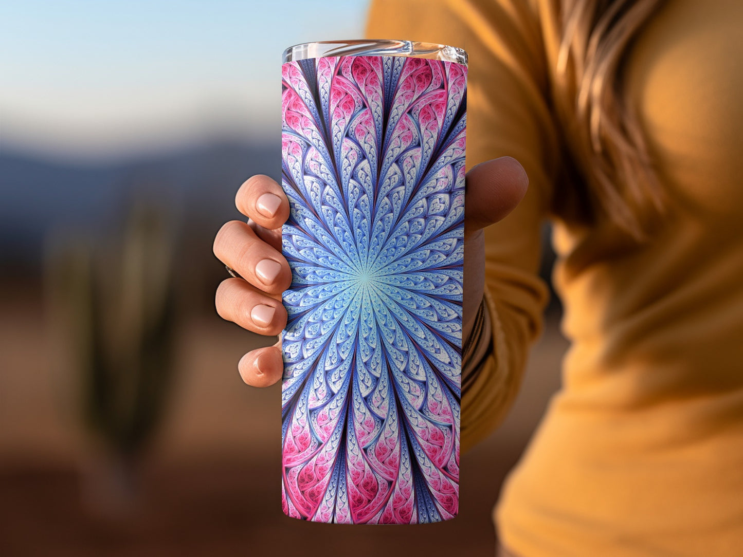 Fractal Floral Pink Blue Petal Design Detailed Tumblers