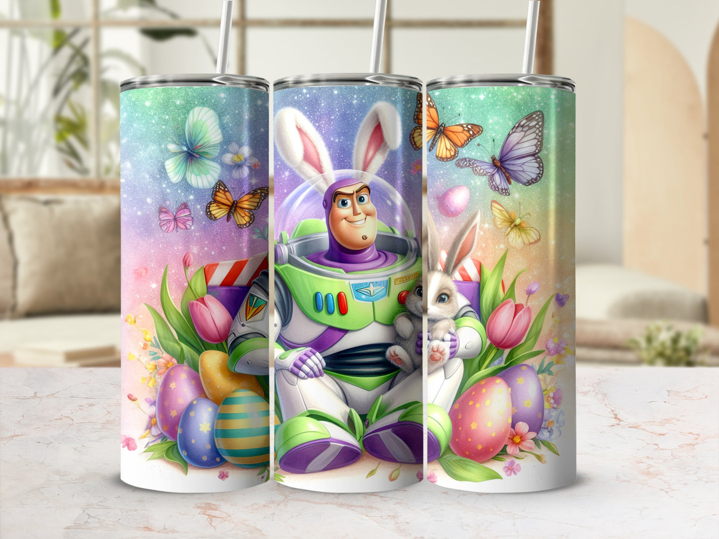 Easter Bunny and Butterflies Design Tumbler