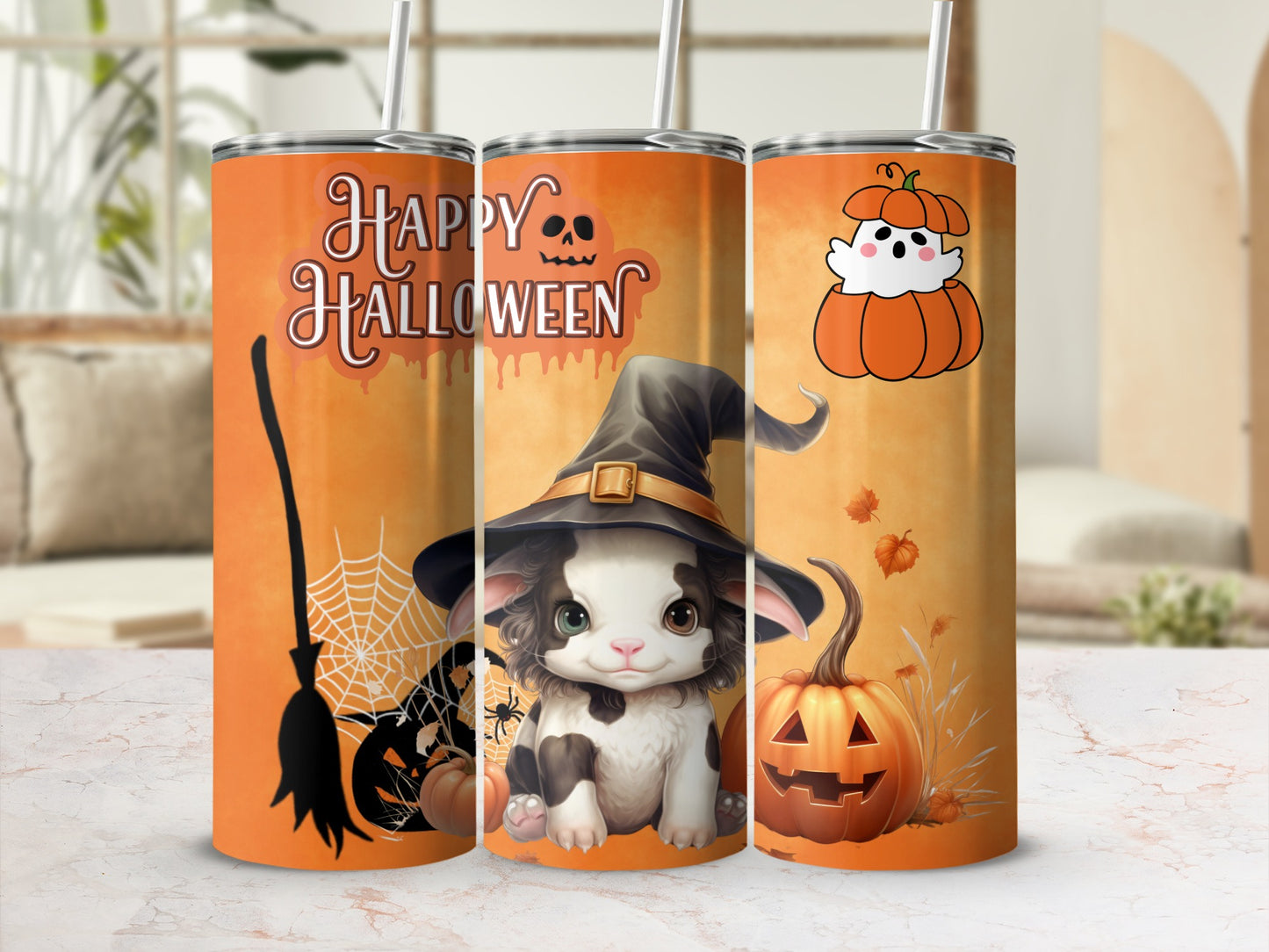 Halloween Cute Witch Cat and Pumpkin Themed Drinkware