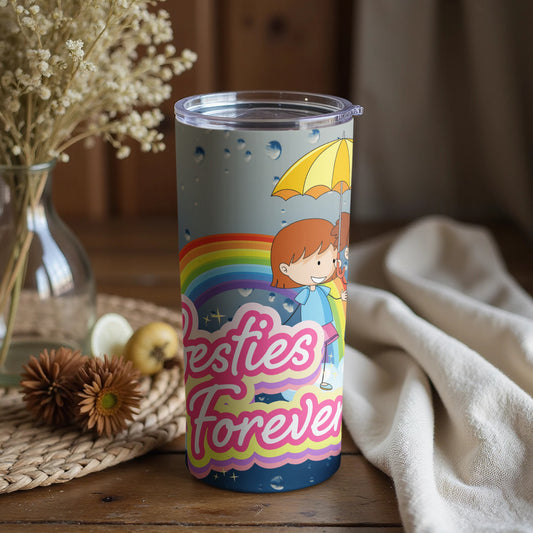 Besties Forever Colorful Rainbow and Kids Design Tumbler