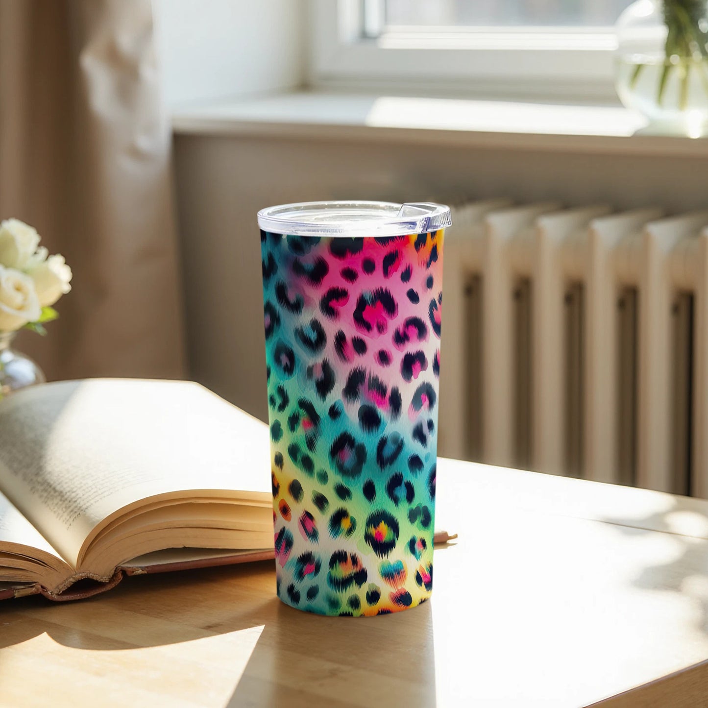 Vibrant Rainbow Leopard Print Thermal Tumbler Product