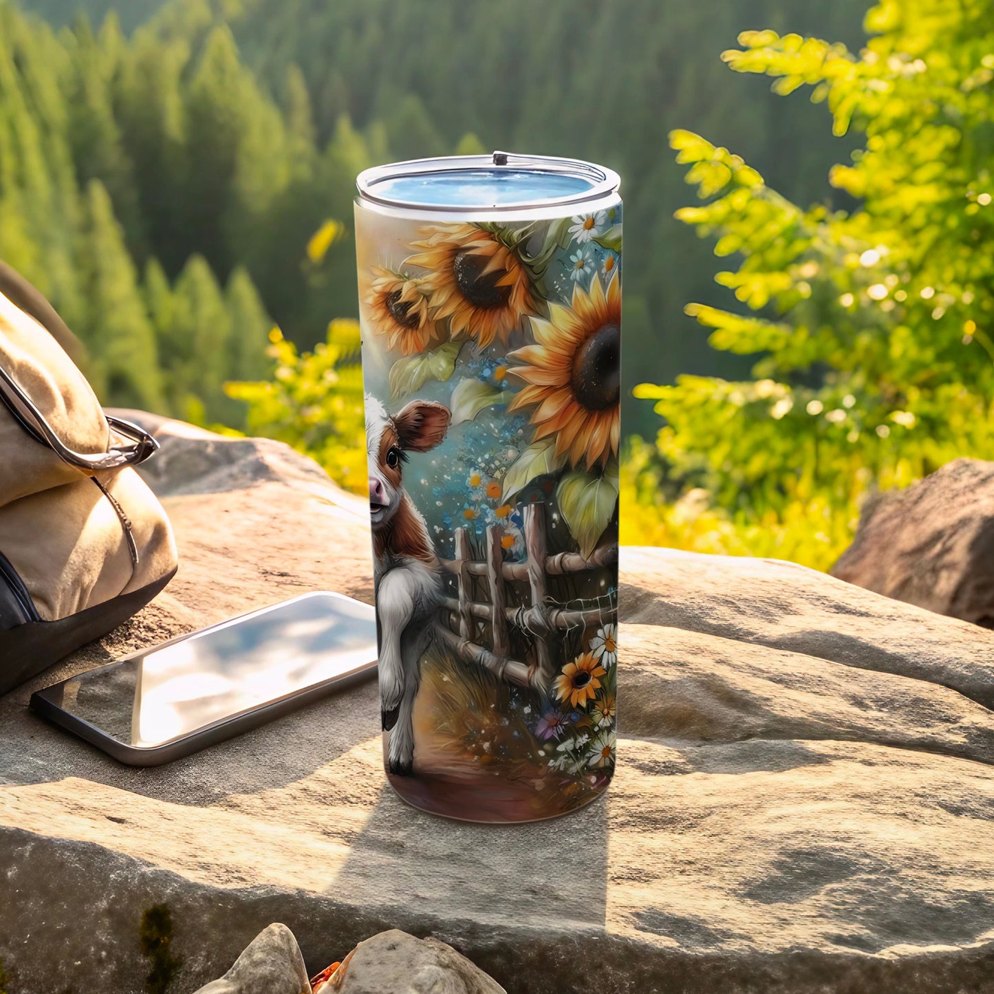 Cute Cow and Sunflowers Scenic Insulated Tumbler Cup