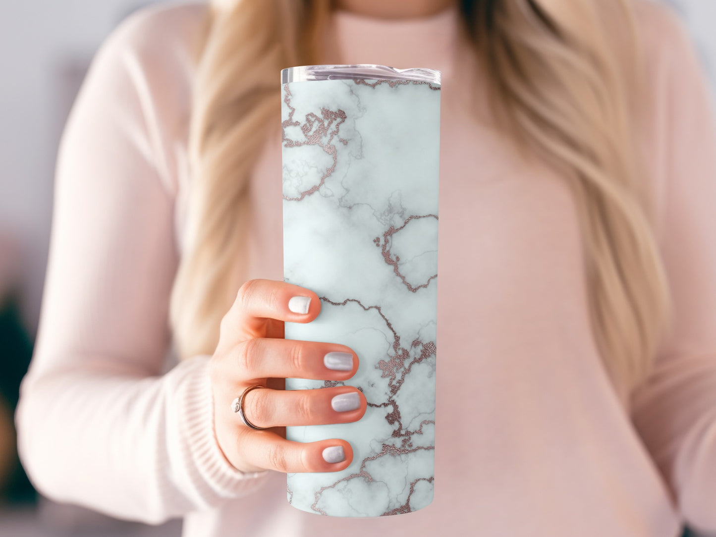 Elegant Rose Gold Veins On Marble Styled Texture Tumblers