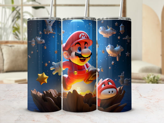 Mario and Friends Tumbler with Starry Night Background