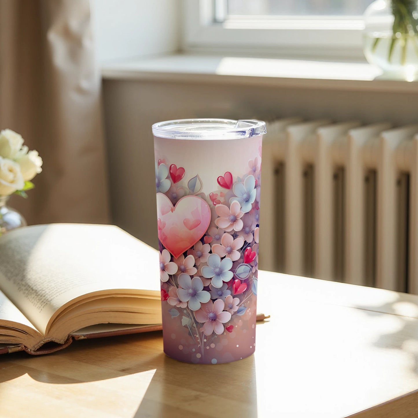 Beautiful Pink and Purple Floral Design Tumbler