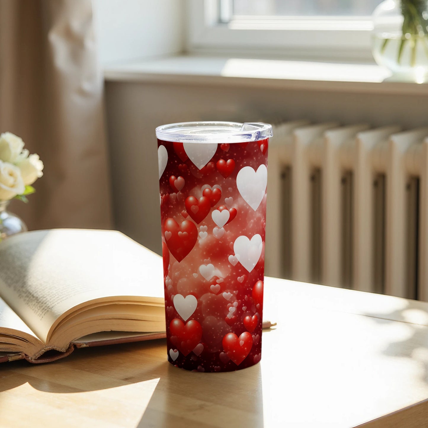 Charming Heart Design Red Tumbler for Coffee Lovers