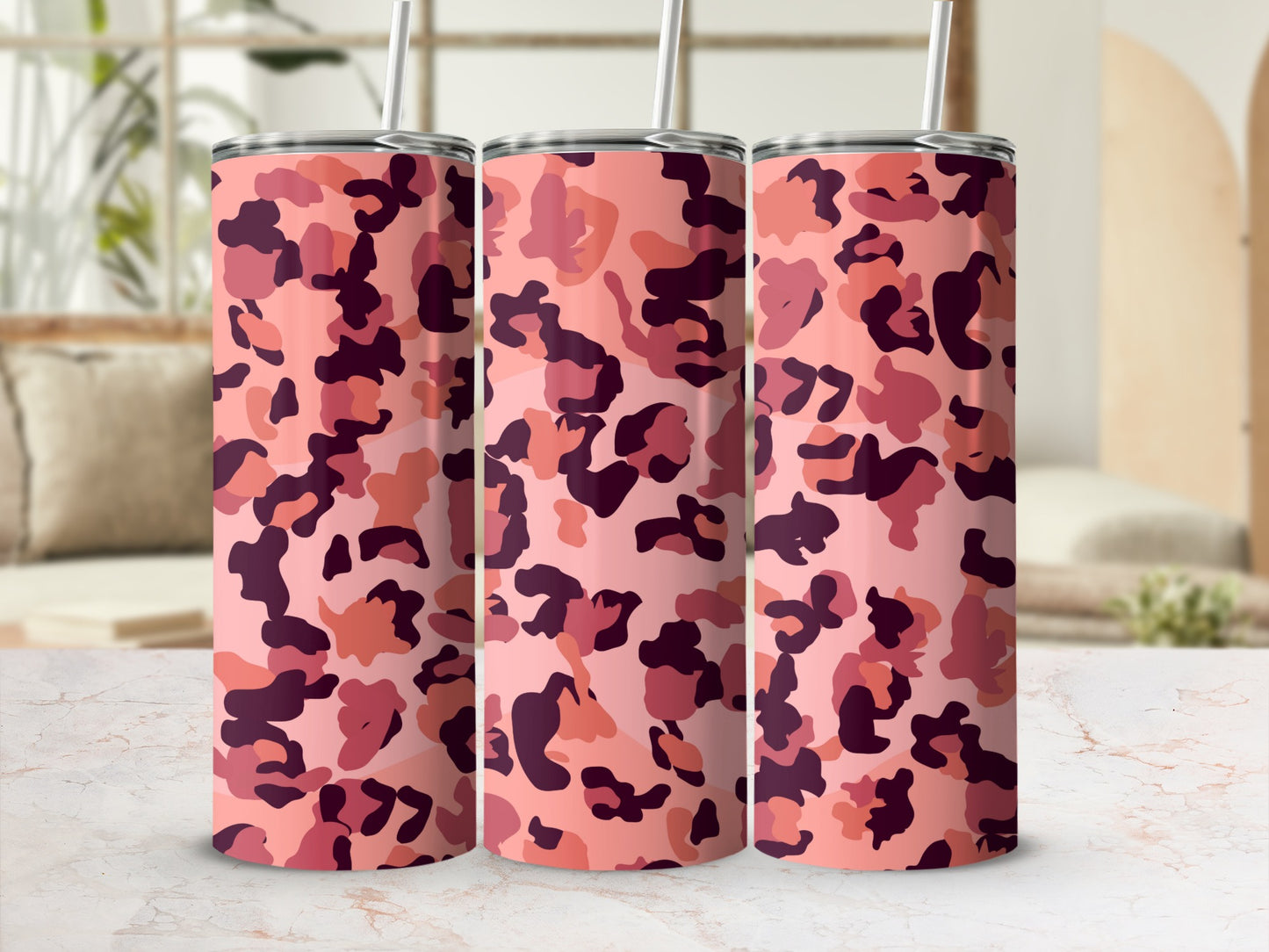 Pink Camo Tumbler with Straw 20oz Drinkware Accessory