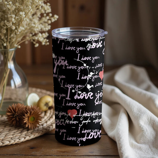 I Love You Black and White and Red Tumbler with Lid