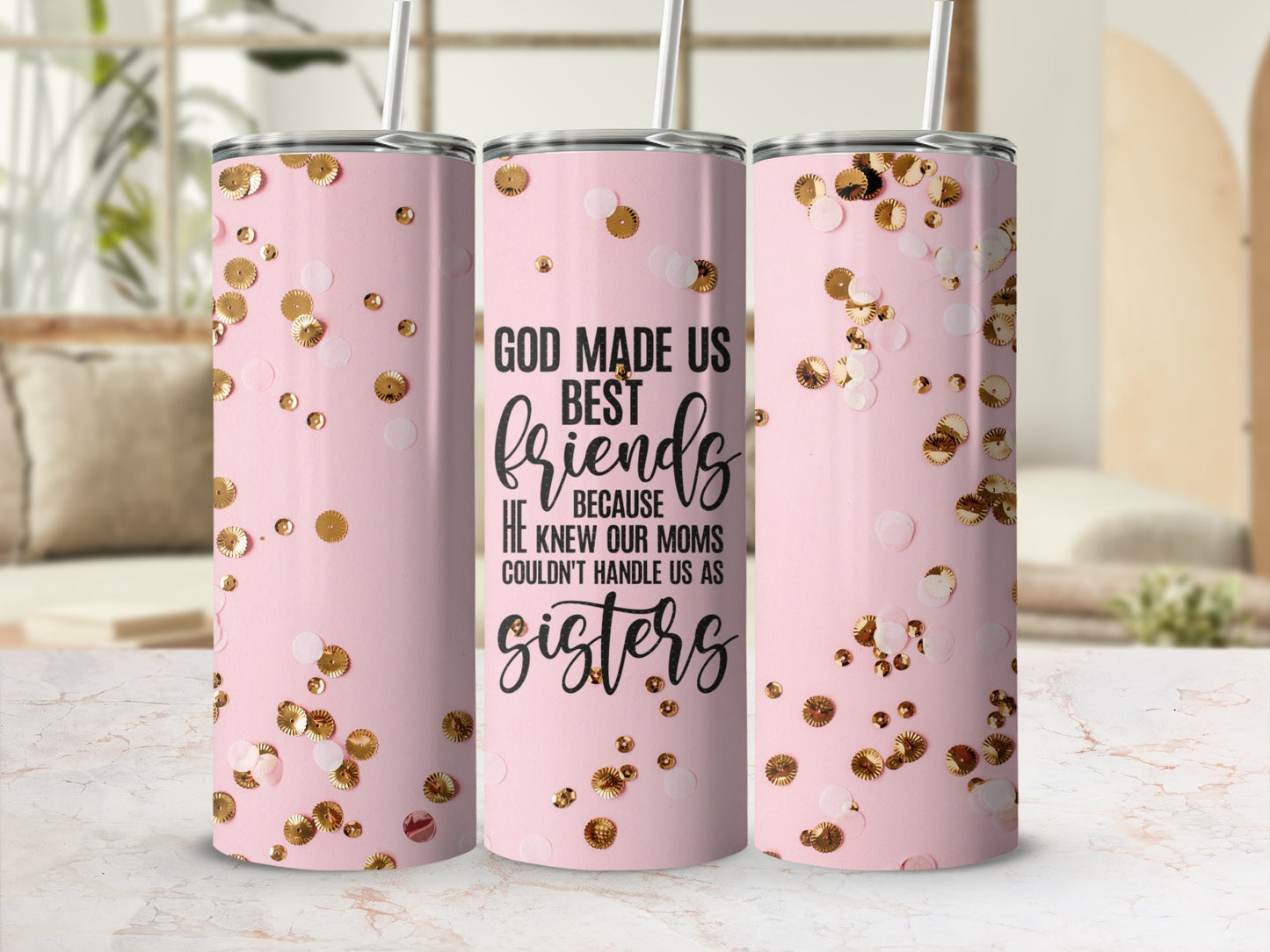 God Made Us Best Friends Tumbler with Gold Confetti