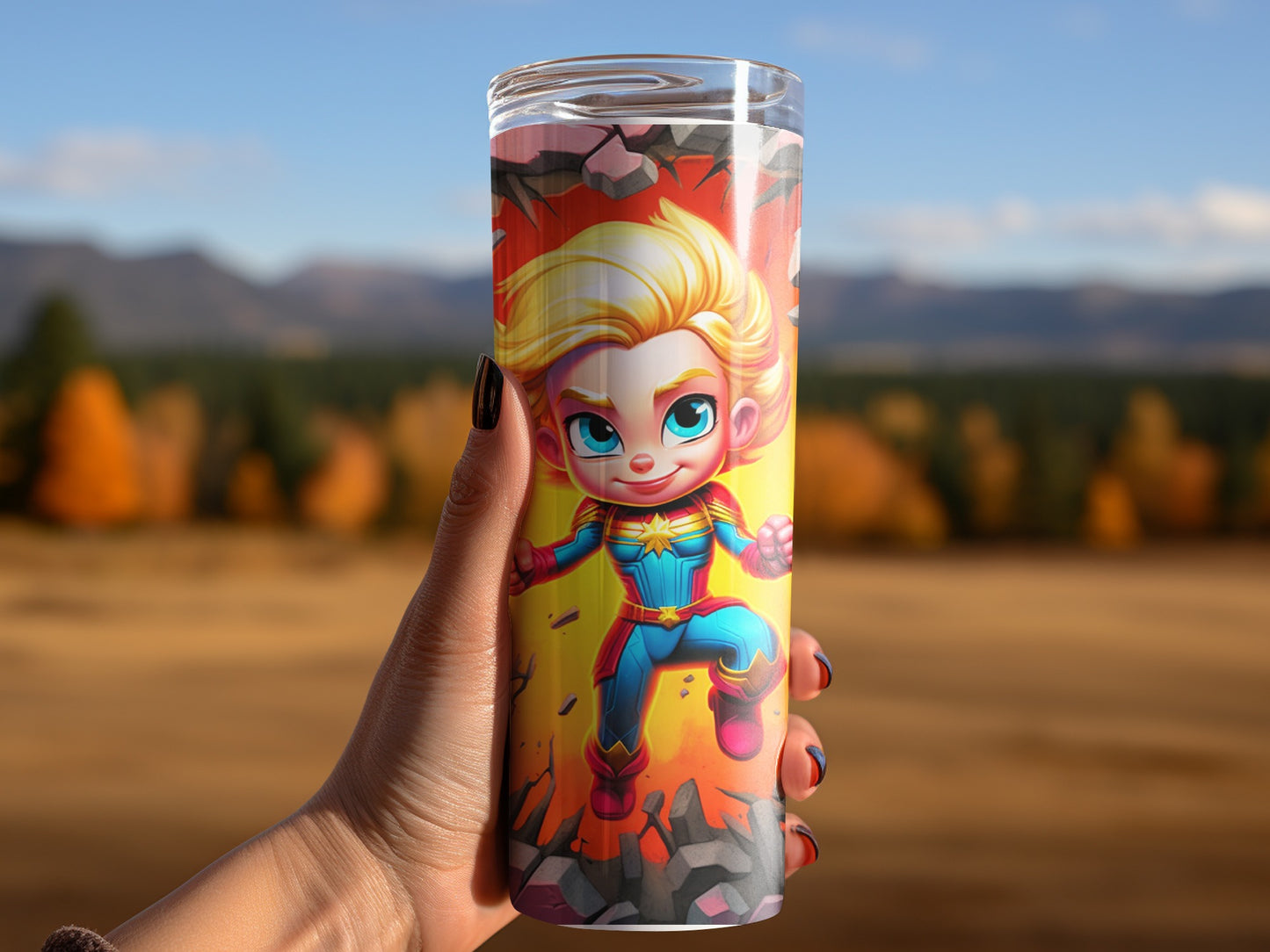 Superhero Themed Colorful Tumbler with Chibi Design