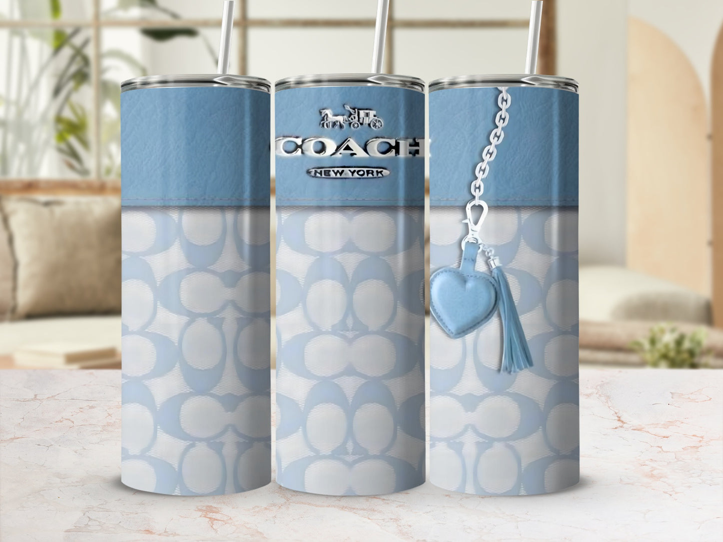 Stylish Coach New York Blue and White Tumbler