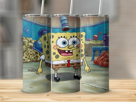 SpongeBob SquarePants character in a cartoon underwater scene.