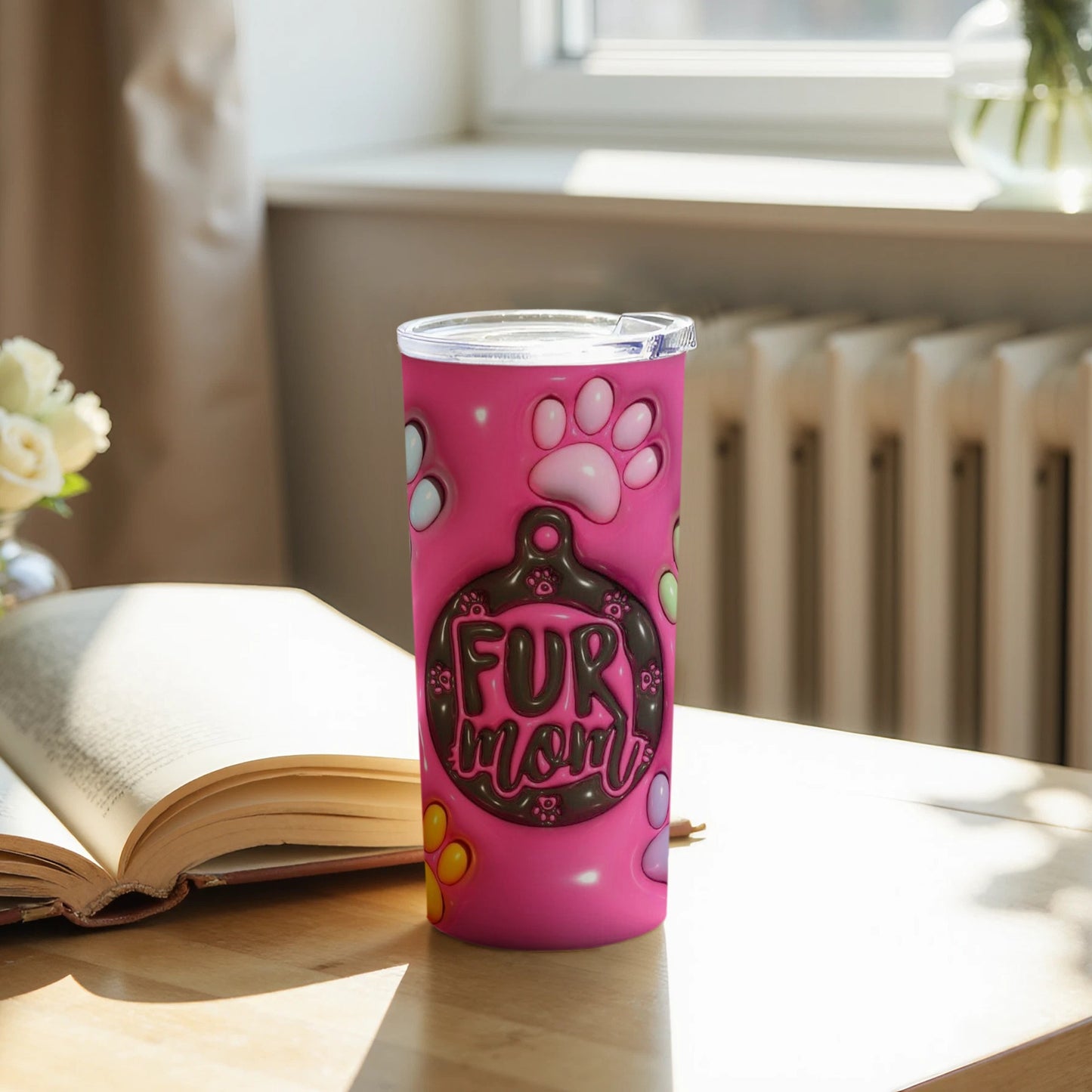 Fur Mom Tumbler with Cute Paw Print Design
