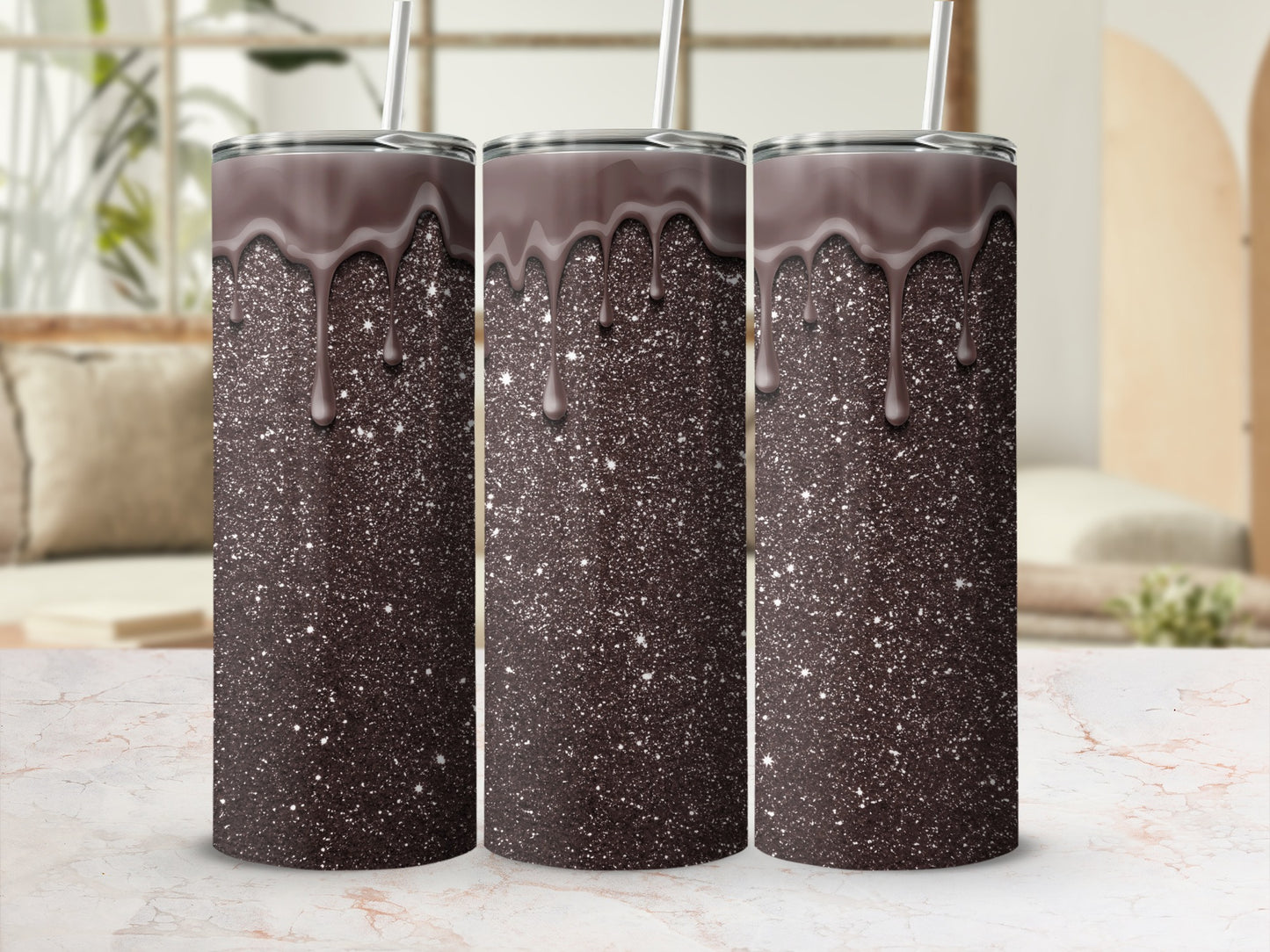 Sparkling Glitter Tumbler with Dripping Design