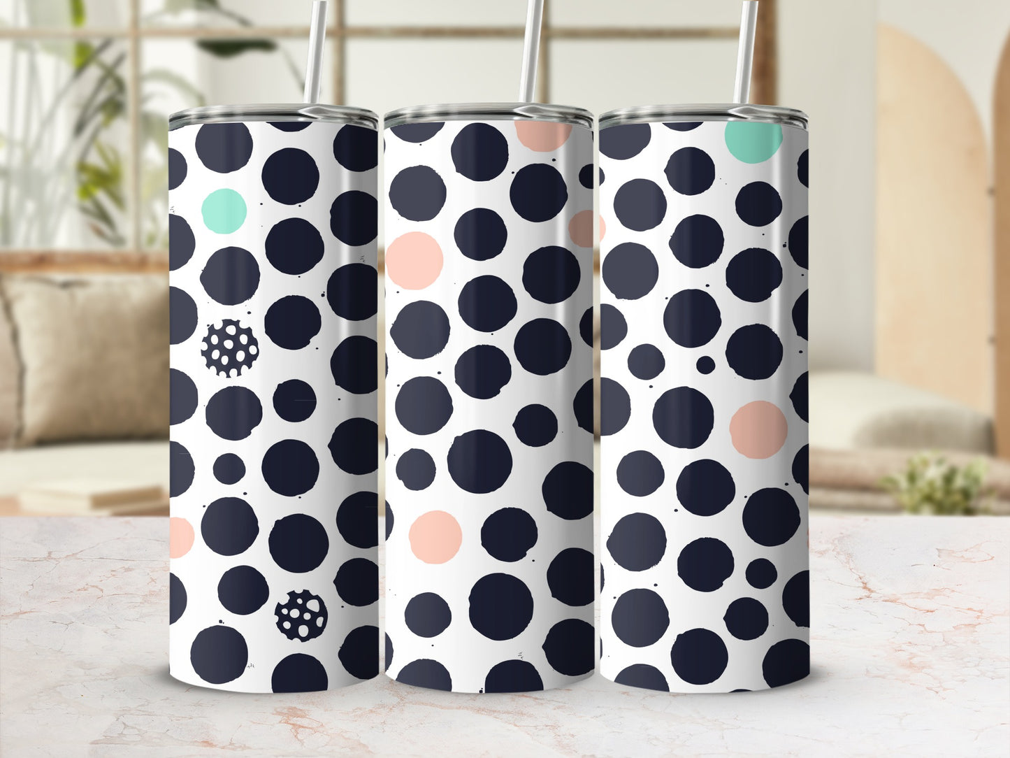 Stylish Polka Dot Pattern Insulated Tumbler Cup