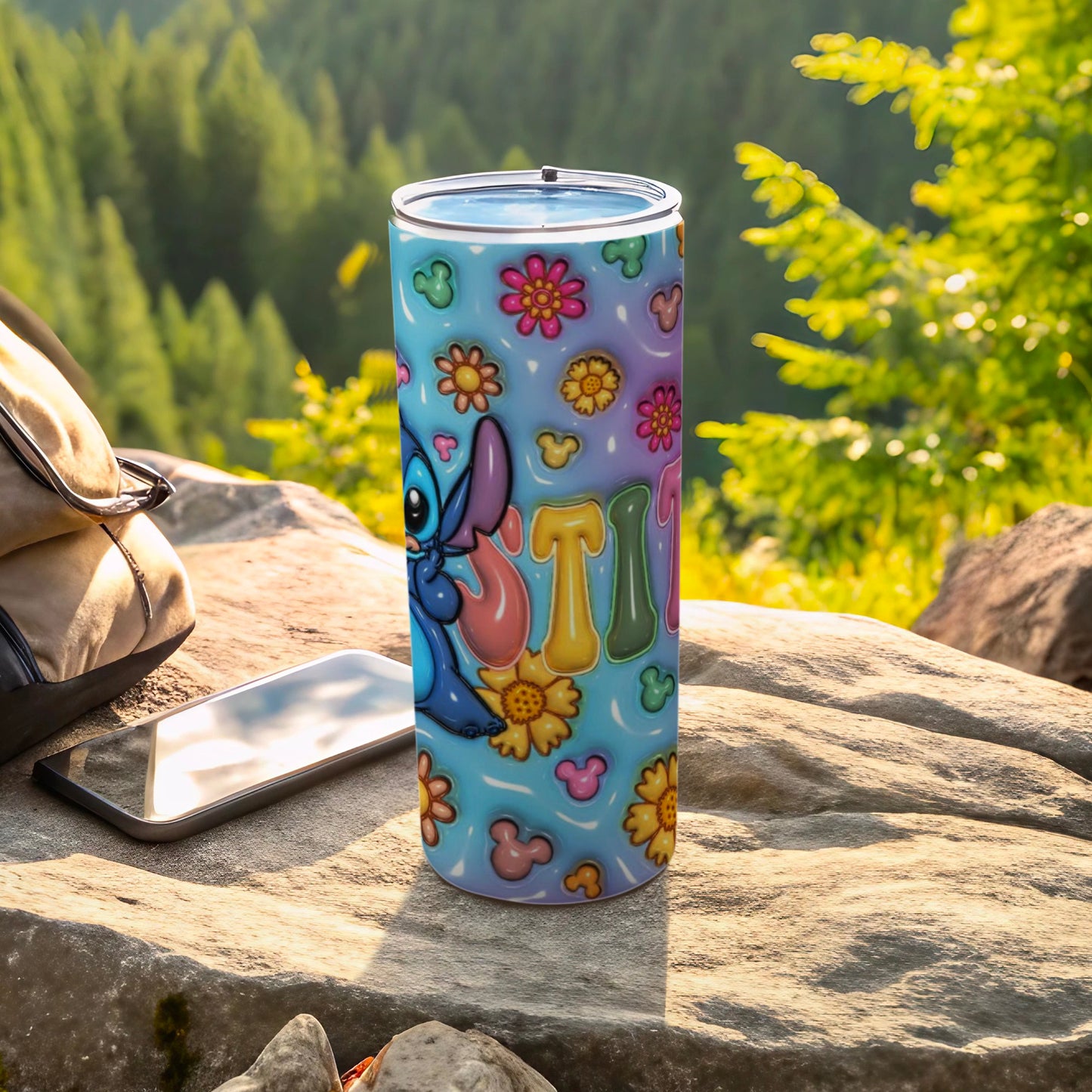 Cute Stitch Floral Design Travel Tumbler for Kids