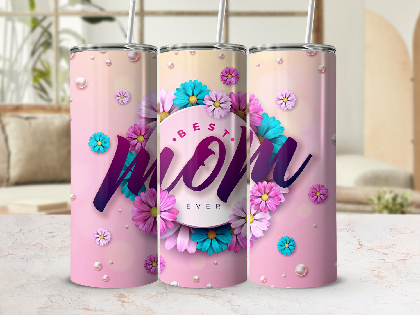 Best Mom Ever Floral Design Tumbler