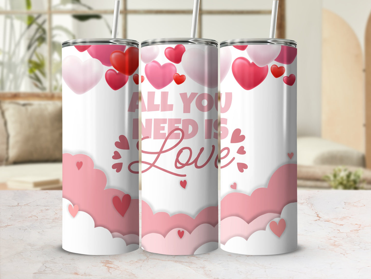 All You Need is Love Hearts Patterned Tumbler