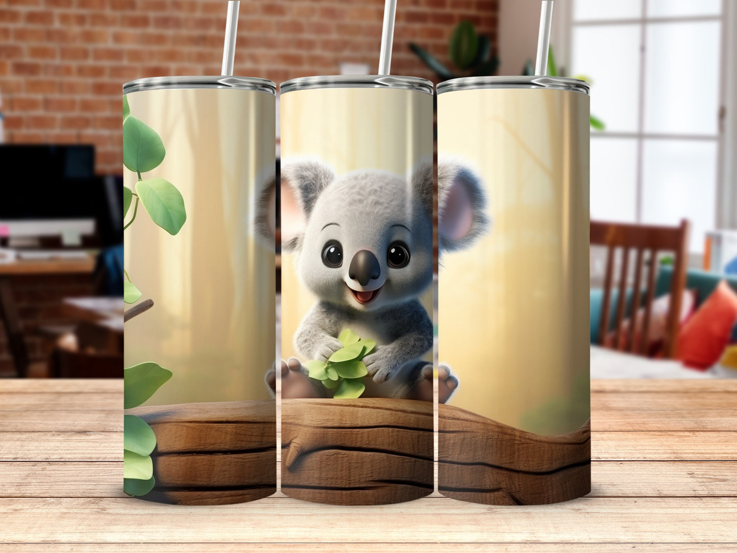 Cute Koala With Leaves Tumbler Cup Design
