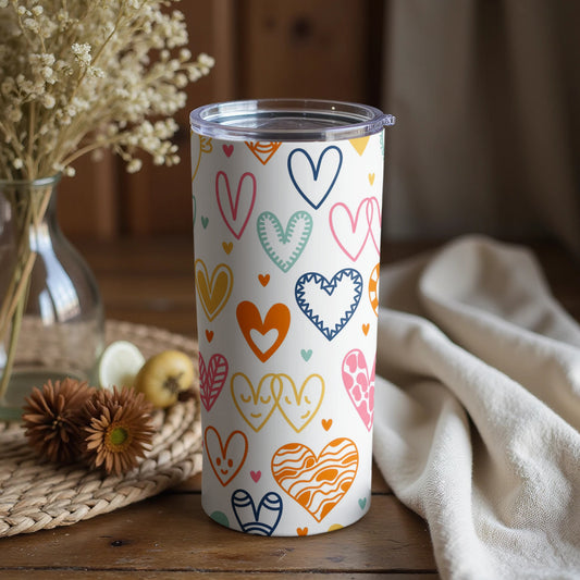 Colorful Heart Pattern Travel Mug for Coffee Lovers