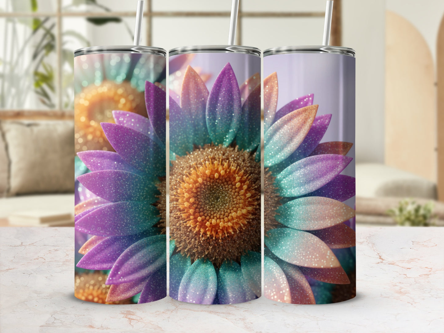 Colorful Glitter Sunflower Design Tumbler Cup Product