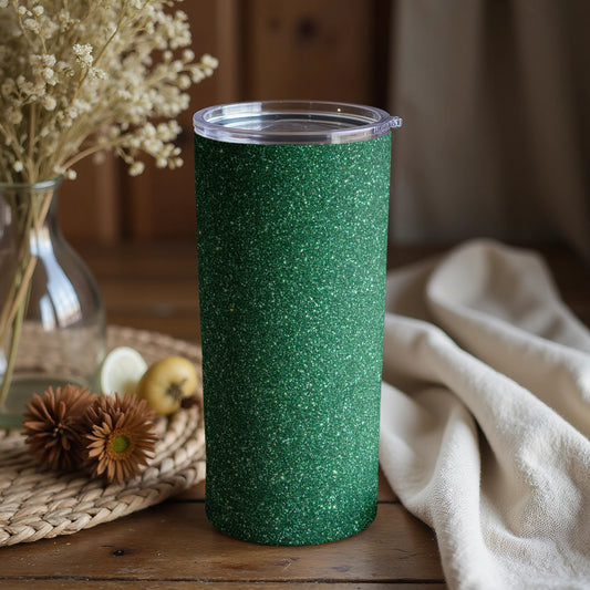 Sparkling Green Glitter Tumbler with Flowers Decor