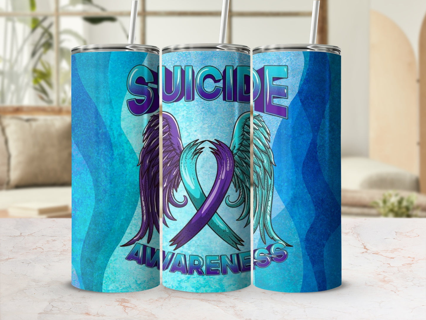 Suicide Awareness Wings and Ribbon Design Tumbler