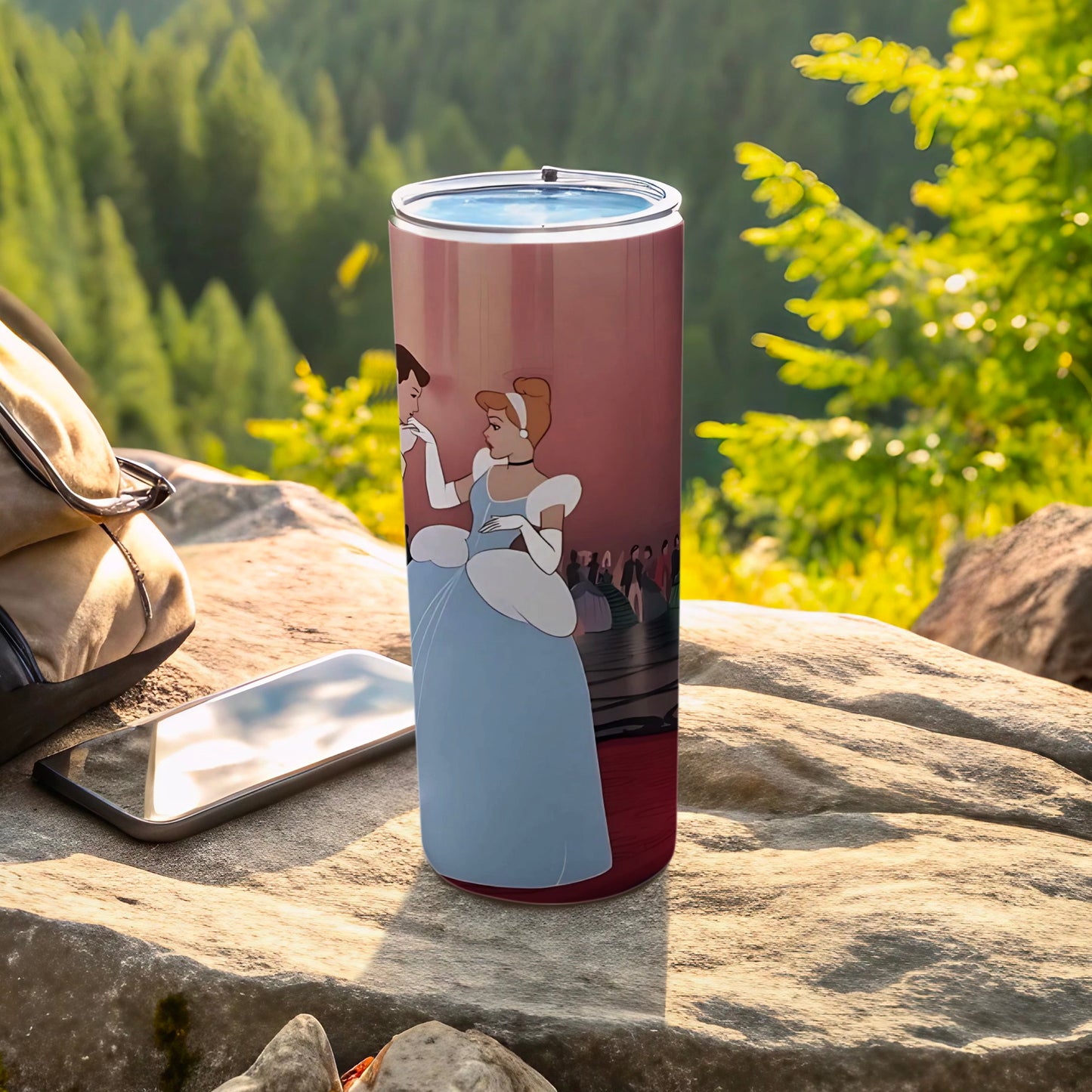 Cinderella Theme Travel Tumbler with Lid for Outdoor Adventures