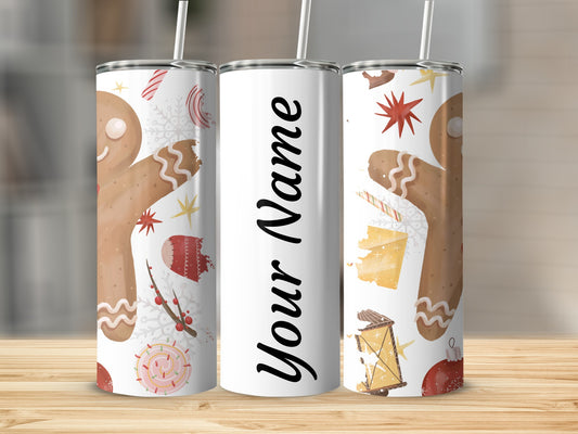 Festive Gingerbread and Holiday Design Tumbler Cup
