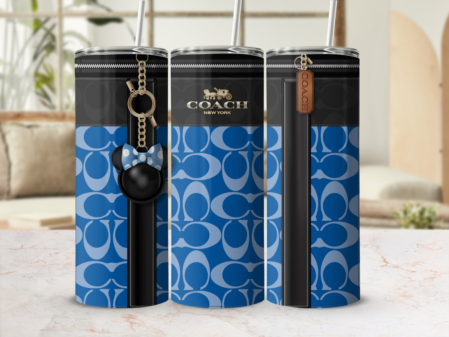 Stylish Coach New York Blue Patterned Tumblers Set
