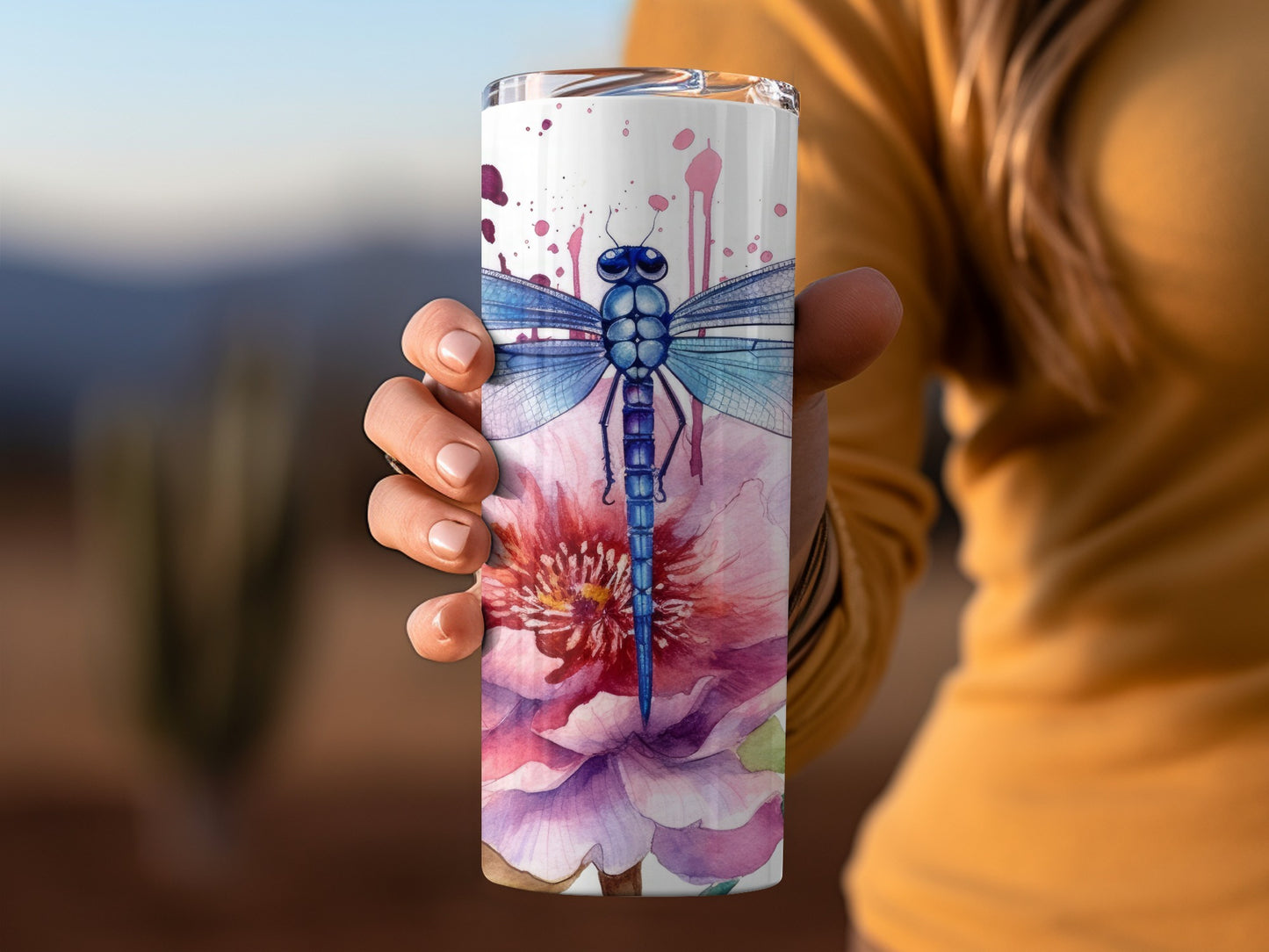 Vibrant Dragonfly and Floral Design Drinkware Accessory