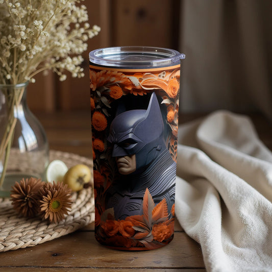 Batman Themed Tumbler with Floral Design Tumbler