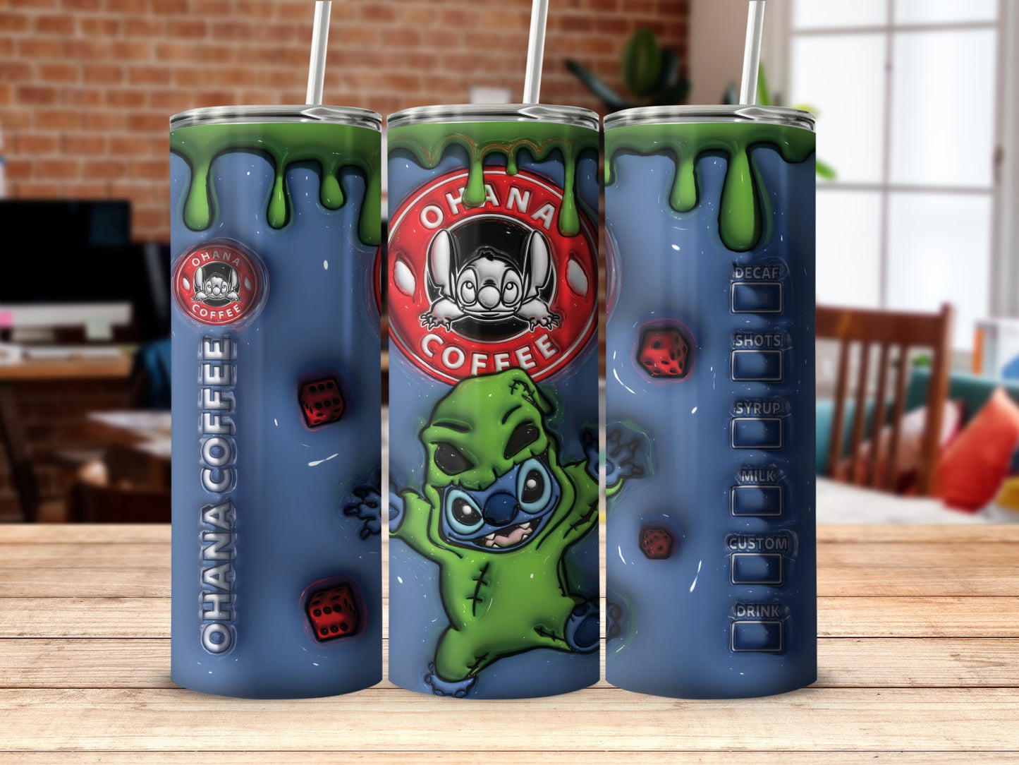 Ohana Coffee Drink Tumbler with Cartoon Art Design