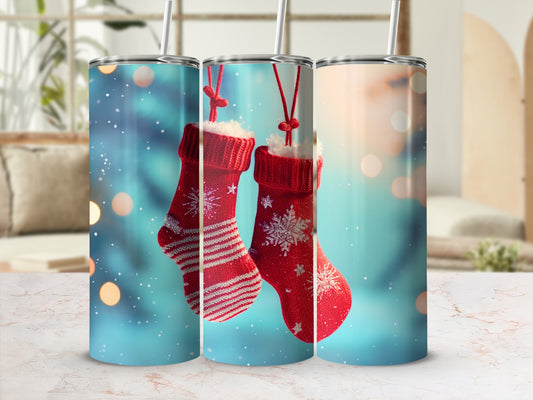 Festive Red Christmas Stockings Stainless Tumbler