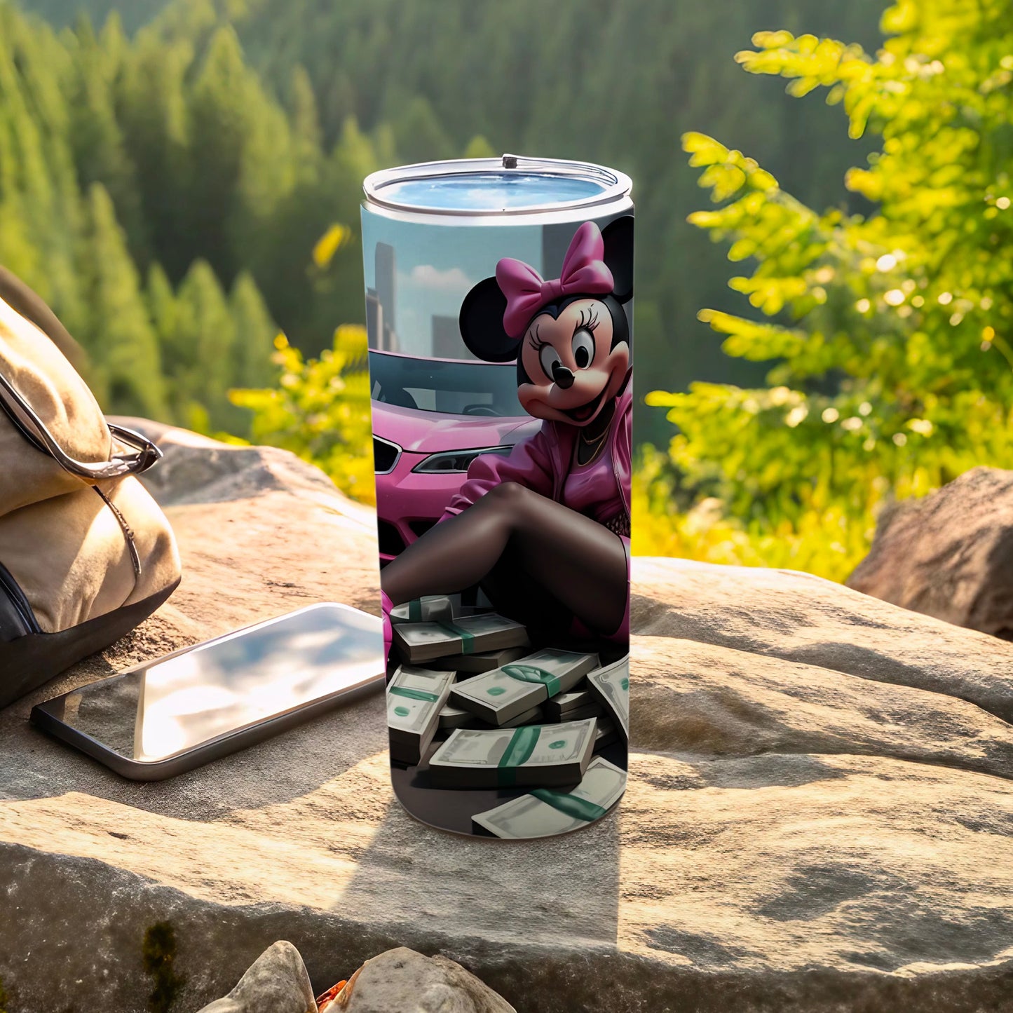 Cartoon Character with Cash Tumbler for Drink Lovers