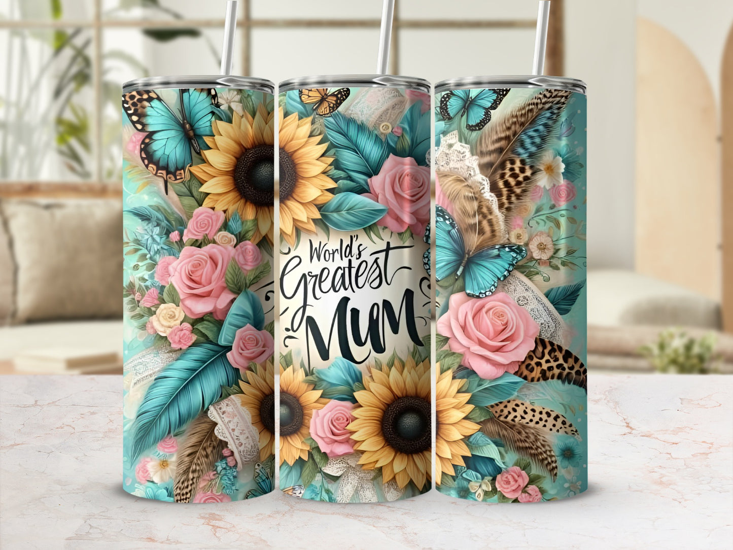 World's Greatest Mum Floral and Butterfly Tumbler