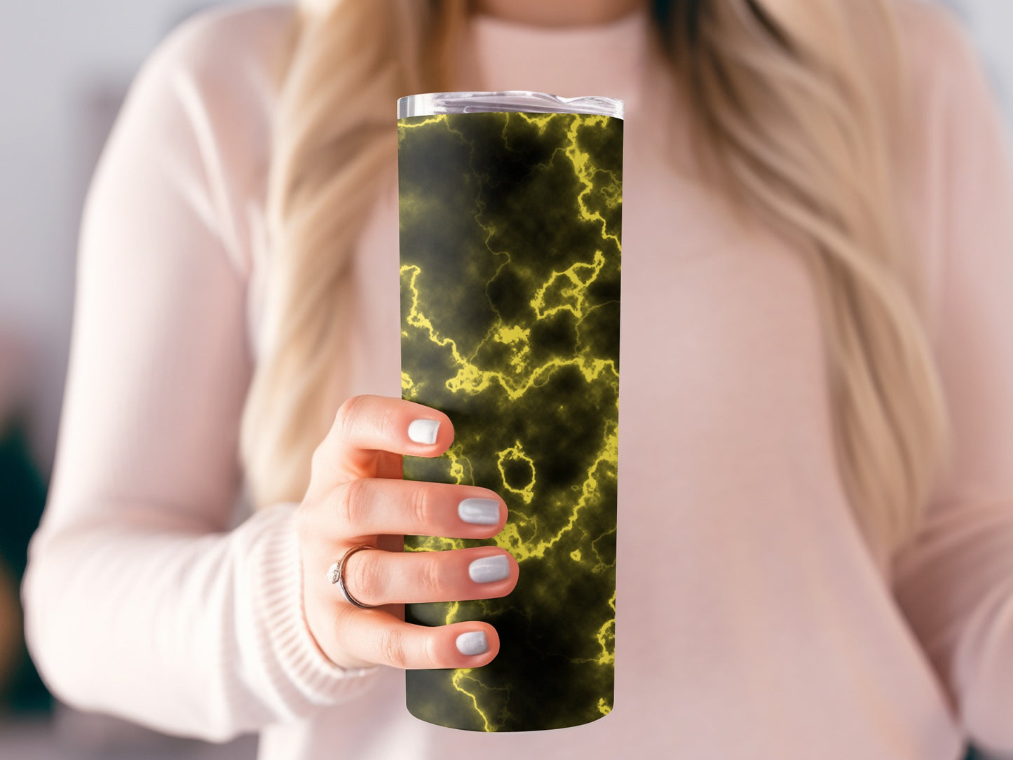 Electrical Yellow Discharge On Black Background Tumblers