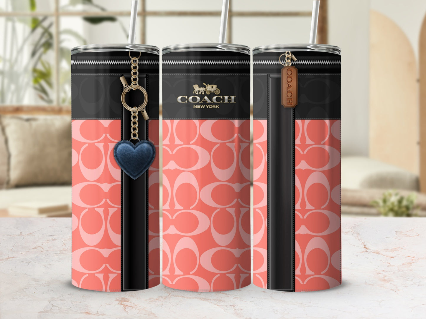 Stylish Coach New York Branded Tumbler with Heart Charm