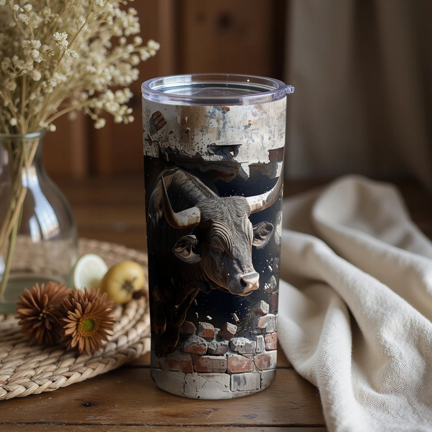 Aggressive Bull Rupturing Wall Strong Design Drink Tumbler product type