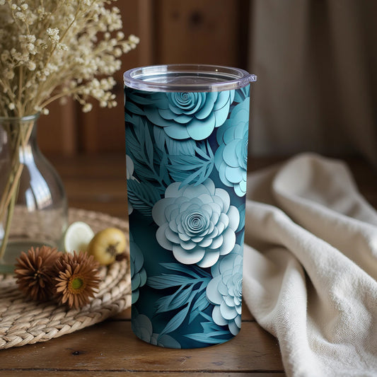 Blue Floral Stainless Steel Tumbler Eco-Friendly