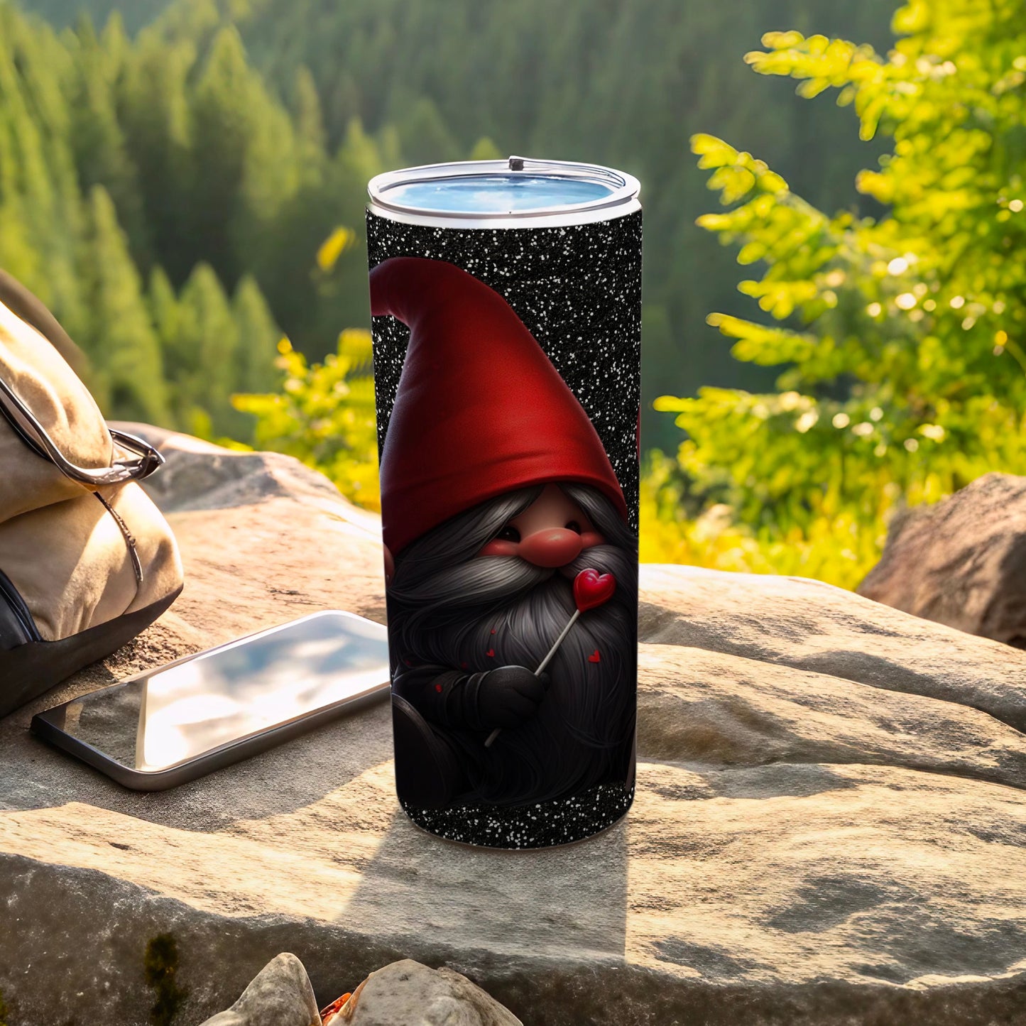 Adorable Gnome with Heart Tumbler For Outdoor Adventures