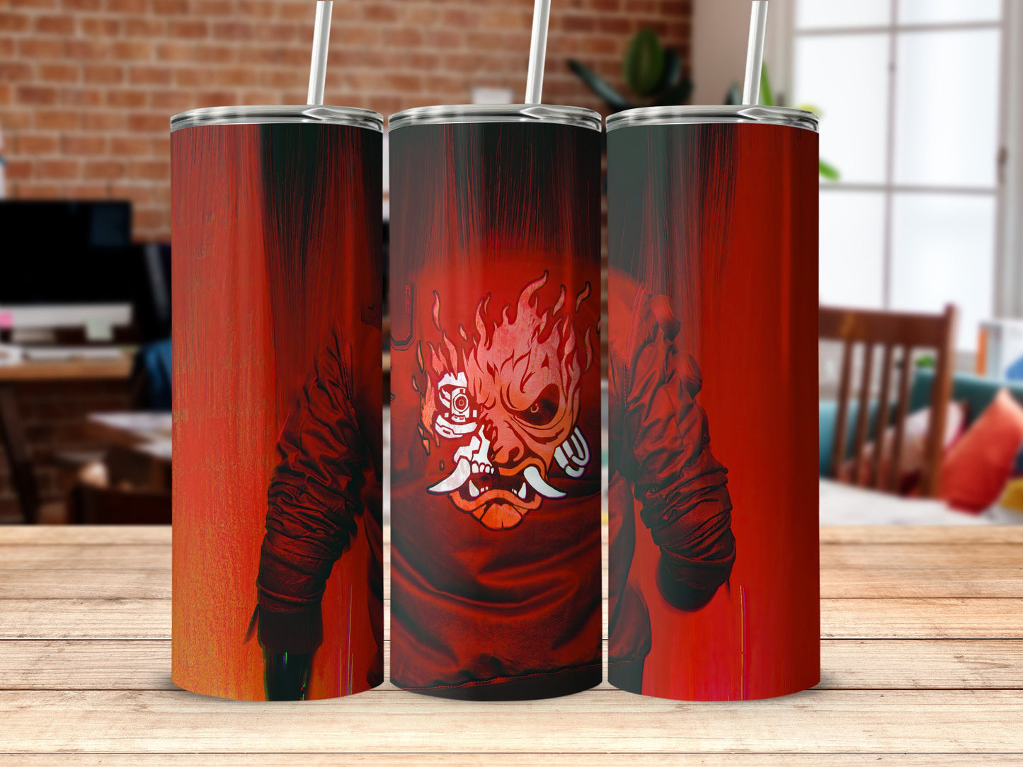 Fiery Masked Character Art Insulated Tumbler
